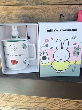 Limited Edition Miffy x Starbucks White Ceramic Mug with Green Lid and Bunny Top